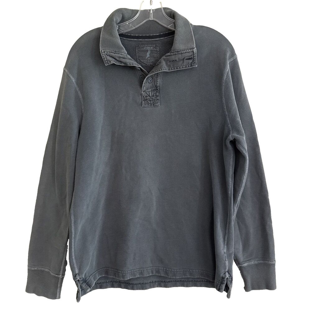 J Crew Henley Broken In Fleece Sweatshirt Mens Sz M Grunge Gray Cotton Popover